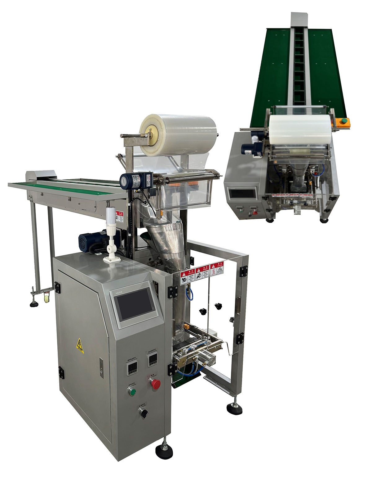 Automatic packaging machine with belt conveyor